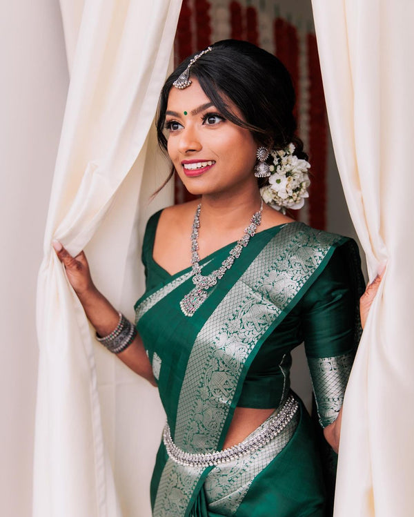 NOZ2TOZ Jacquard Lichi Silk Green Saree With Unstitched Blouse Piece - Distacart