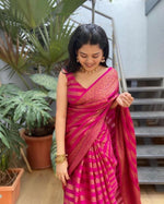 Thumbnail for NOZ2TOZ Jacquard Lichi Silk Pink Saree With Unstitched Blouse Piece - Distacart