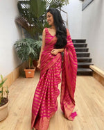 Thumbnail for NOZ2TOZ Jacquard Lichi Silk Pink Saree With Unstitched Blouse Piece - Distacart