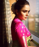 Thumbnail for NOZ2TOZ Jacquard Lichi Silk Green Saree With Unstitched Blouse Piece - Distacart