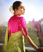 Thumbnail for NOZ2TOZ Jacquard Lichi Silk Green Saree With Unstitched Blouse Piece - Distacart