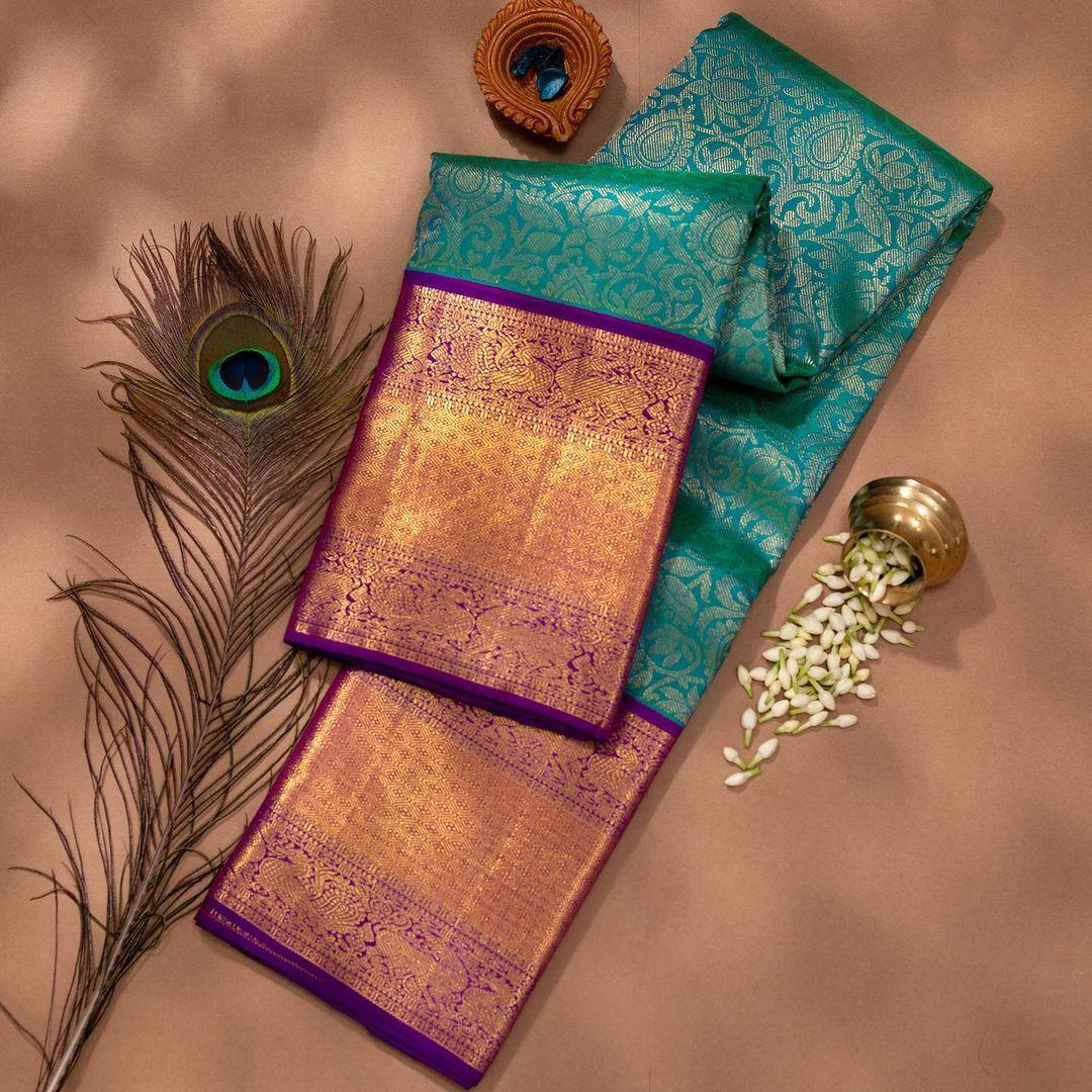 NOZ2TOZ Jacquard Lichi Silk Sky Blue Saree With Unstitched Blouse Piece - Distacart