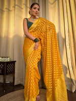 Thumbnail for NOZ2TOZ Jacquard Lichi Silk Yellow Saree With Unstitched Blouse Piece - Distacart