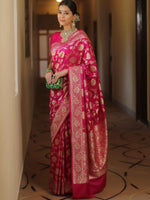 Thumbnail for NOZ2TOZ Jacquard Lichi Silk Pink Saree With Unstitched Blouse Piece - Distacart