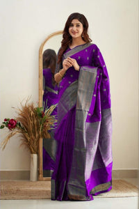 Thumbnail for NOZ2TOZ Jacquard Lichi Silk Purple Saree With Unstitched Blouse Piece