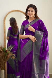 Thumbnail for NOZ2TOZ Jacquard Lichi Silk Purple Saree With Unstitched Blouse Piece