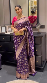 Thumbnail for NOZ2TOZ Jacquard Lichi Silk Purple Saree With Unstitched Blouse Piece - Distacart