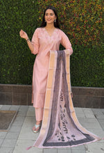 Thumbnail for Vedant Vastram Kurta Pant Set With Dupatta Having Beautiful Handwork - Peach - Distacart