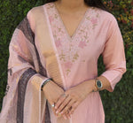 Thumbnail for Vedant Vastram Kurta Pant Set With Dupatta Having Beautiful Handwork - Peach - Distacart