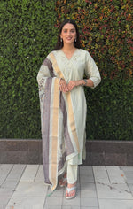 Thumbnail for Vedant Vastram Kurta Pant Set With Dupatta Having Beautiful Handwork - Light Pista - Distacart