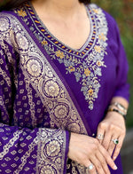 Thumbnail for Vedant Vastram Kurta Pant Set With Dupatta Having Beautiful Handwork - Violet - Distacart