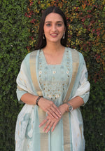 Thumbnail for Vedant Vastram Kurta Pant Set With Dupatta Having Beautiful Handwork - See Green - Distacart