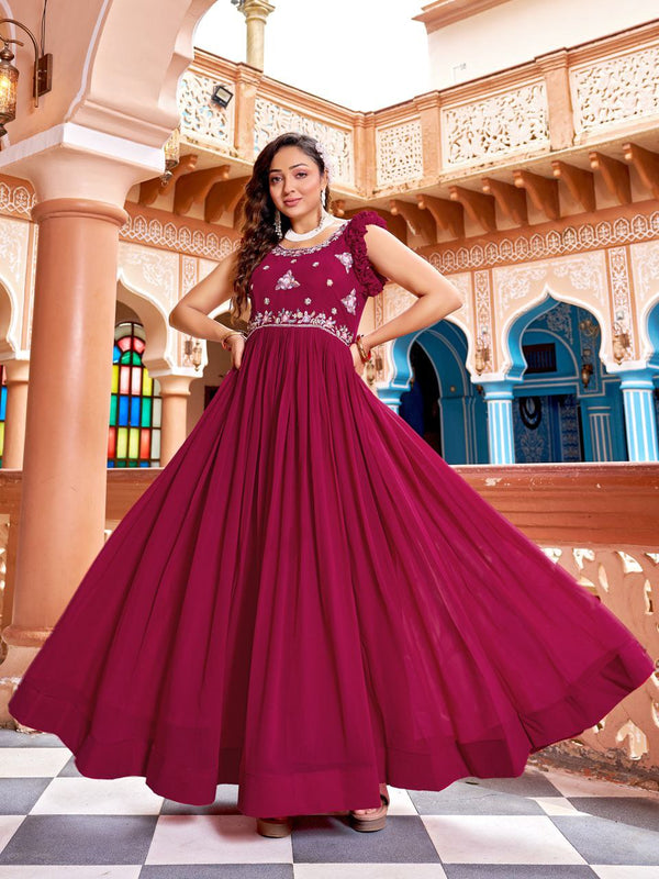 Prazu Fashion Rani Pink Georgette With Rich Zari-Sequins Embroidery Gown