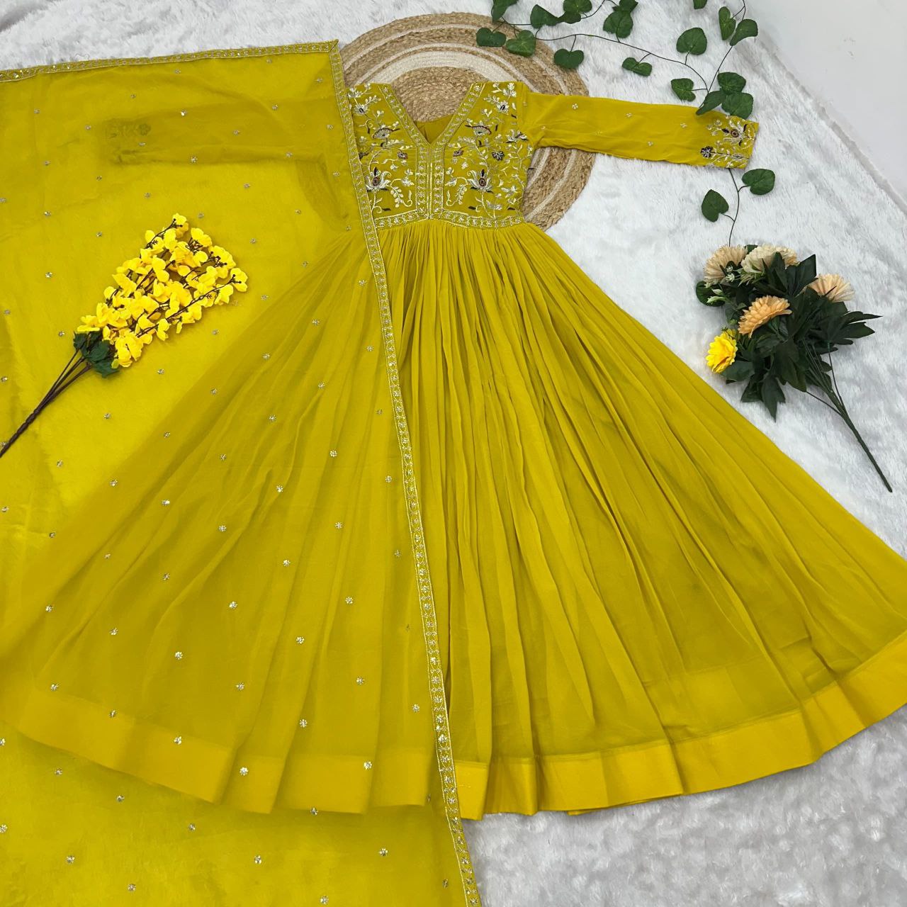 Prazu Fashion Yellow Georgette With Rich Zari-Sequins Embroidery Gown