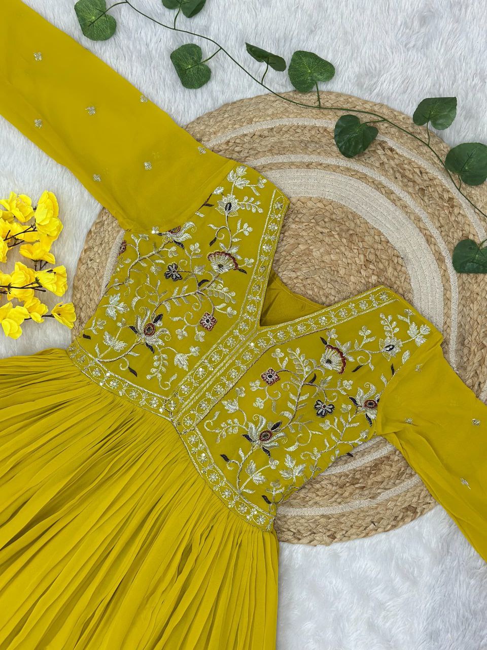 Prazu Fashion Yellow Georgette With Rich Zari-Sequins Embroidery Gown