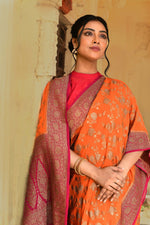 Thumbnail for Joban Fashion Orange Crepe Chiffon Pure Handloom Banarasi Silk Saree