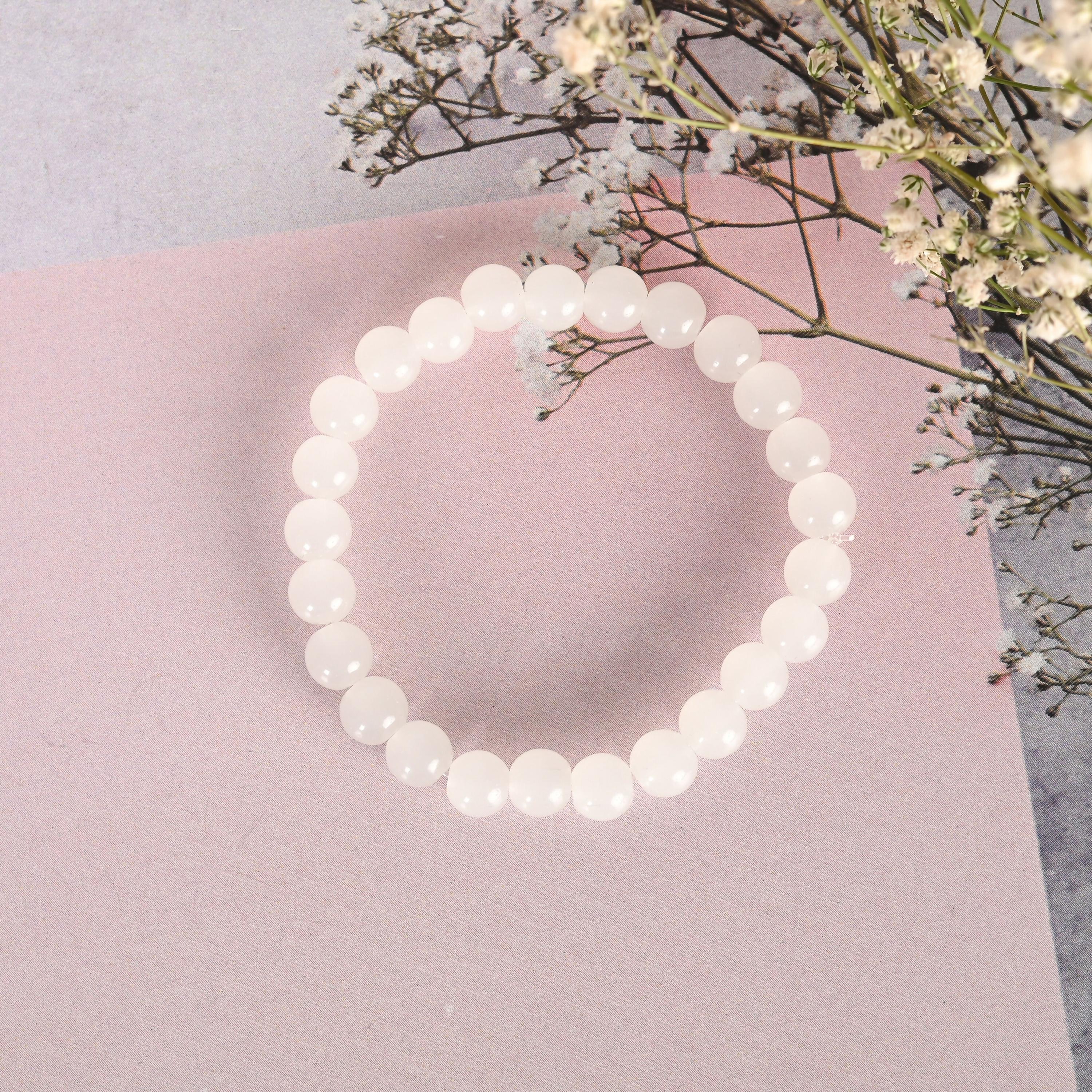 NVR Men & Women White Marbel Crystal Elasticated Bracelet - Distacart
