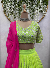 Thumbnail for Jyoti Fashion Women's Green Faux Georgette Sequins with Thread Embroidered Designer Lehenga Choli Set