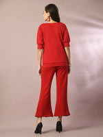 Thumbnail for Myshka Women's Red Solid Boat Neck Party Top - Distacart