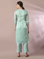 Thumbnail for Myshka Women's Sea Green Solid Straight Party Kurta Set With Dupatta - Distacart