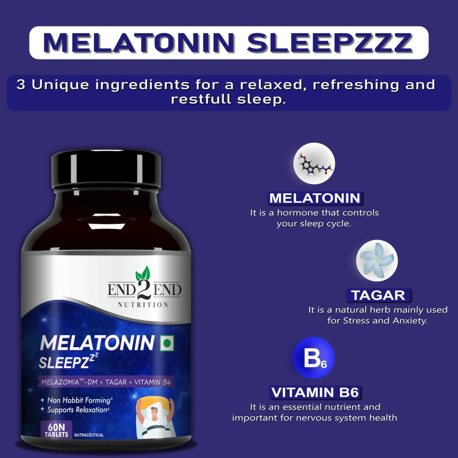End2End Nutrition Melatonin Sleepzzz Tablets - Distacart