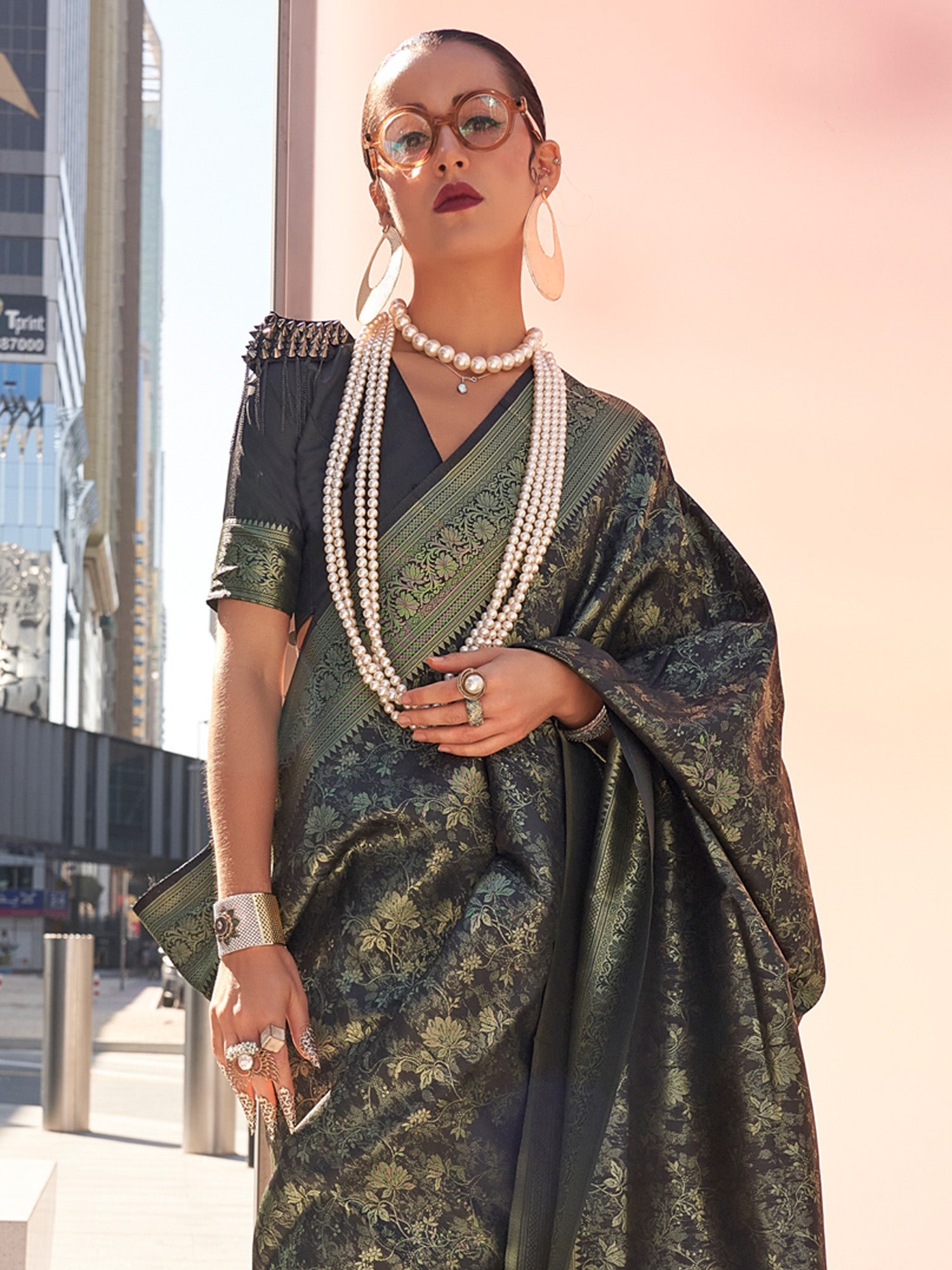 NOZ2TOZ Women's Kanjeevaram Silk Black Woven Design Designer Saree With Blouse Piece - Distacart