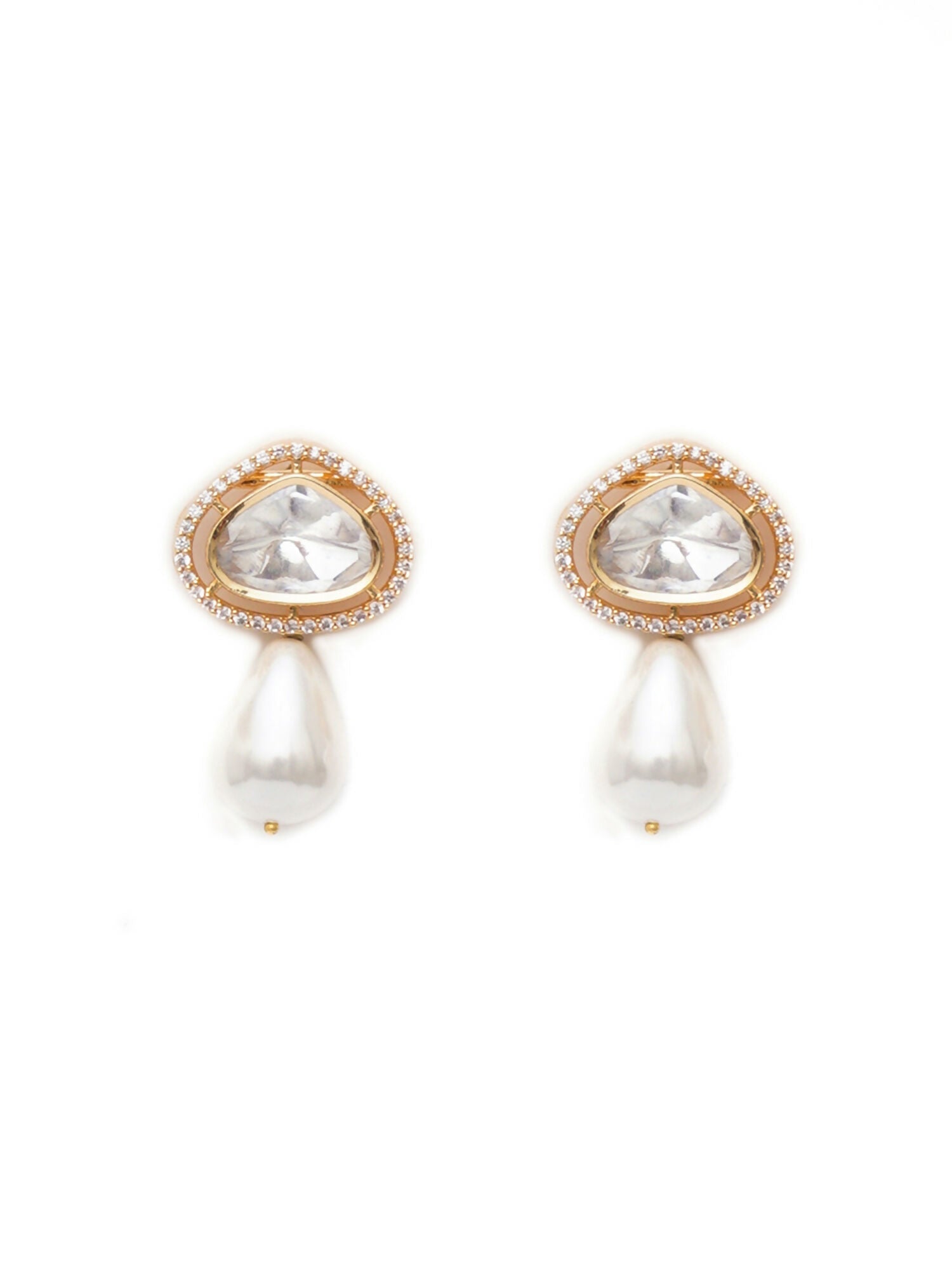 Kundan Studs with Pearl Drop (Gold) - Ruby Raang - Distacart
