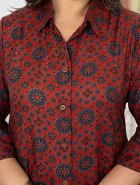 Thumbnail for Kaajh Women's Maroon Ajrakh Printed Viscose Rayon Plus Size Kurta