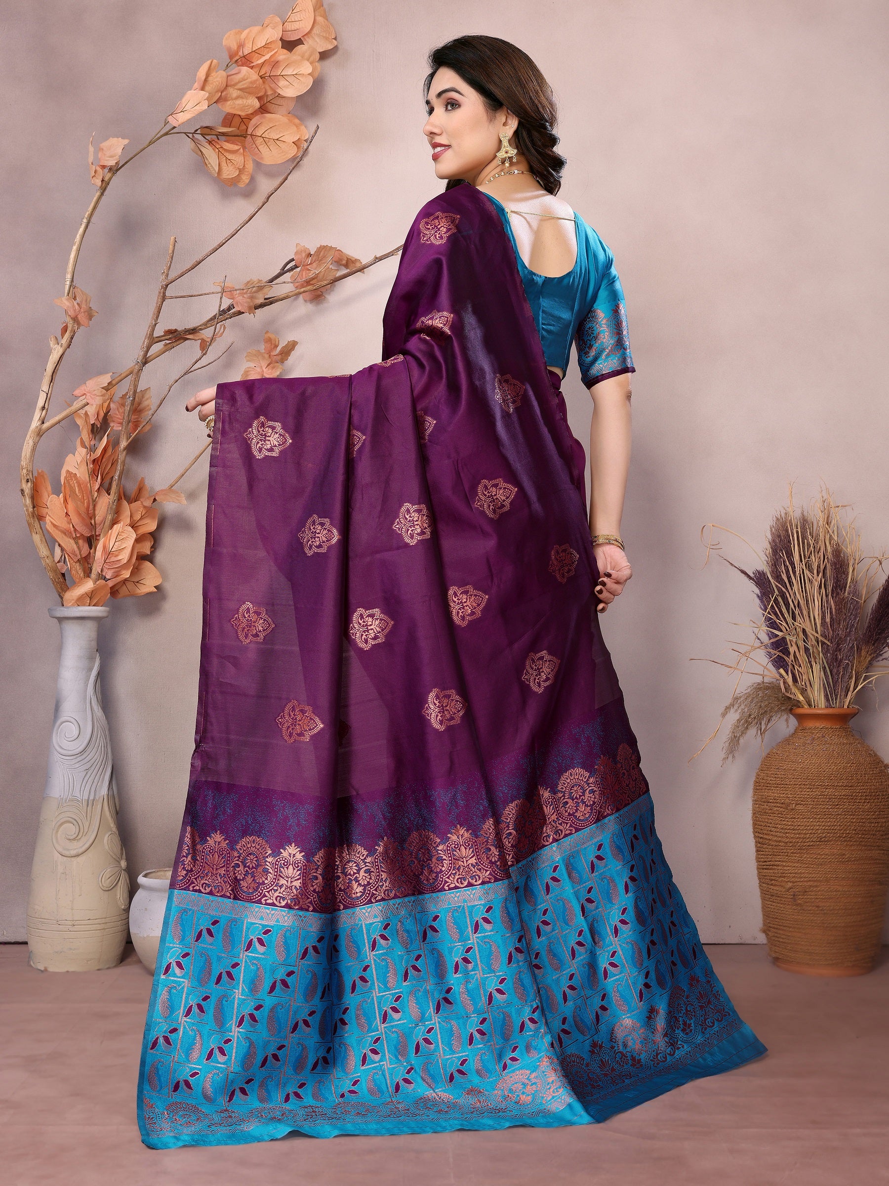 Vedant Vastram Soft Litchi Silk Kanjeevaram Saree - Wine - Distacart