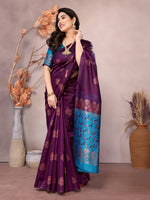 Thumbnail for Vedant Vastram Soft Litchi Silk Kanjeevaram Saree - Wine - Distacart