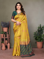 Thumbnail for Vedant Vastram Soft Litchi Silk Kanjeevaram Saree - Mustard - Distacart