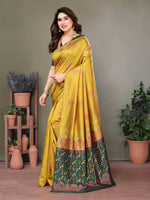 Thumbnail for Vedant Vastram Soft Litchi Silk Kanjeevaram Saree - Mustard - Distacart