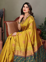 Thumbnail for Vedant Vastram Soft Litchi Silk Kanjeevaram Saree - Mustard - Distacart