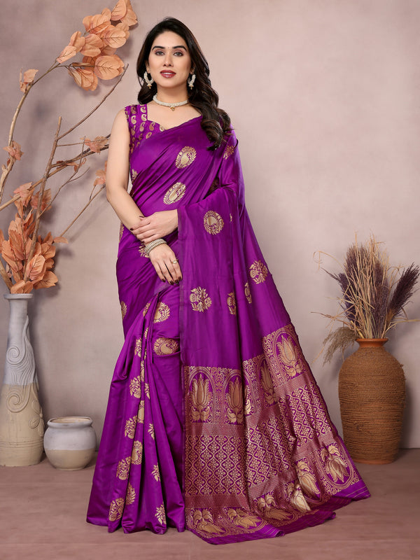 Vedant Vastram Soft Litchi Silk Kanjeevaram Saree - Purple - Distacart
