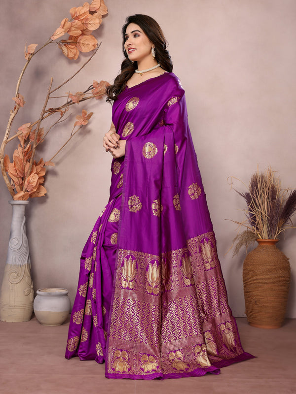Vedant Vastram Soft Litchi Silk Kanjeevaram Saree - Purple - Distacart