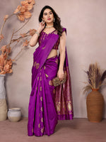 Thumbnail for Vedant Vastram Soft Litchi Silk Kanjeevaram Saree - Purple - Distacart