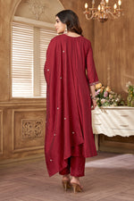 Thumbnail for Vedant Vastram Kurta Pant set with Dupatta having Beautiful Embroidered work - Maroon - Distacart
