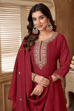 Thumbnail for Vedant Vastram Kurta Pant set with Dupatta having Beautiful Embroidered work - Maroon - Distacart