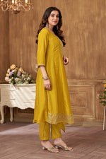 Thumbnail for Vedant Vastram Kurta Pant set with Dupatta having Beautiful Embroidered work - Mustard - Distacart