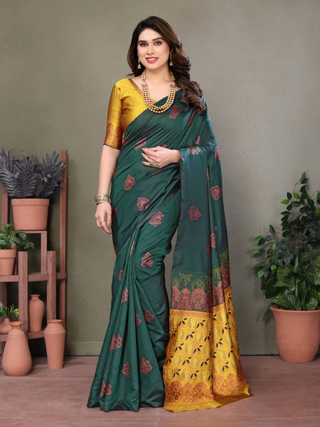 Vedant Vastram Soft Litchi Silk Kanjeevaram Saree - Green - Distacart