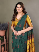 Thumbnail for Vedant Vastram Soft Litchi Silk Kanjeevaram Saree - Green - Distacart