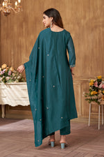 Thumbnail for Vedant Vastram Kurta Pant set with Dupatta having Beautiful Embroidered work - Rama - Distacart