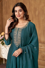 Thumbnail for Vedant Vastram Kurta Pant set with Dupatta having Beautiful Embroidered work - Rama - Distacart