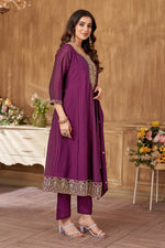 Thumbnail for Vedant Vastram Kurta Pant set with Dupatta having Beautiful Embroidered work - Wine - Distacart