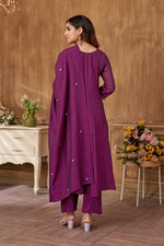 Thumbnail for Vedant Vastram Kurta Pant set with Dupatta having Beautiful Embroidered work - Wine - Distacart