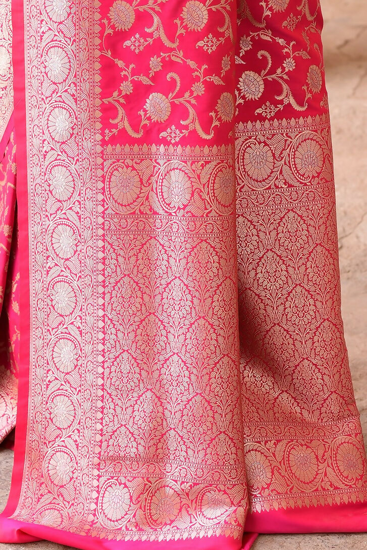 Joban Fashion Hot Pink Soft Pure Handloom Banarasi Silk Saree