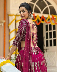 Thumbnail for Aastha Fashion Women's Magenta Faux Georgette Sequins With Jari And Thread Embroidery Work Lehenga Choli