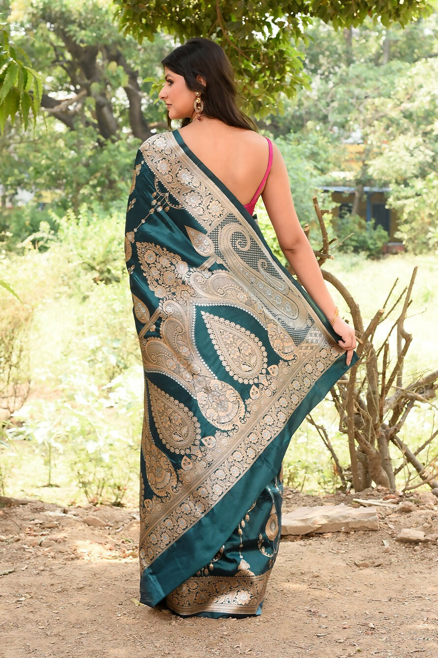 Joban Fashion Green Banarasi Soft Pure Handloom Banarasi Silk Saree