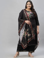 Thumbnail for Sztori Plus Size Floral Printed Regular Straight Kurta with Palazzos & With Dupatta - Distacart