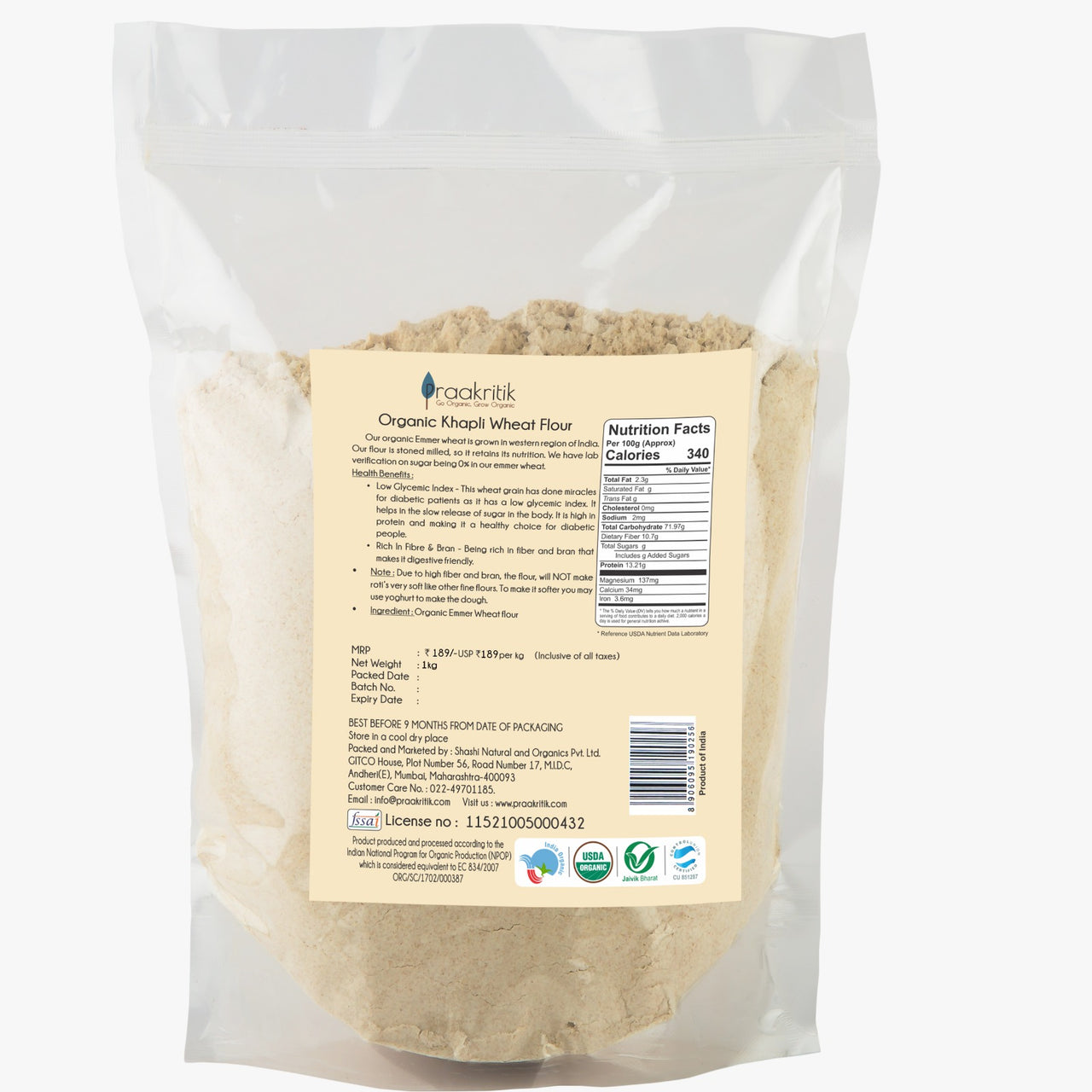Praakritik Organic Khapli Wheat Atta - Distacart